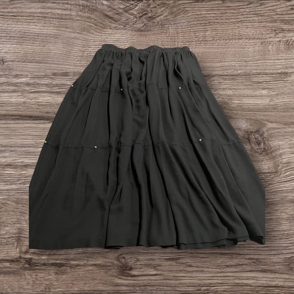 Stonebridge Black Full A-line MIDI/Maxi Tiered Skirt Elastic Waist Studded XL